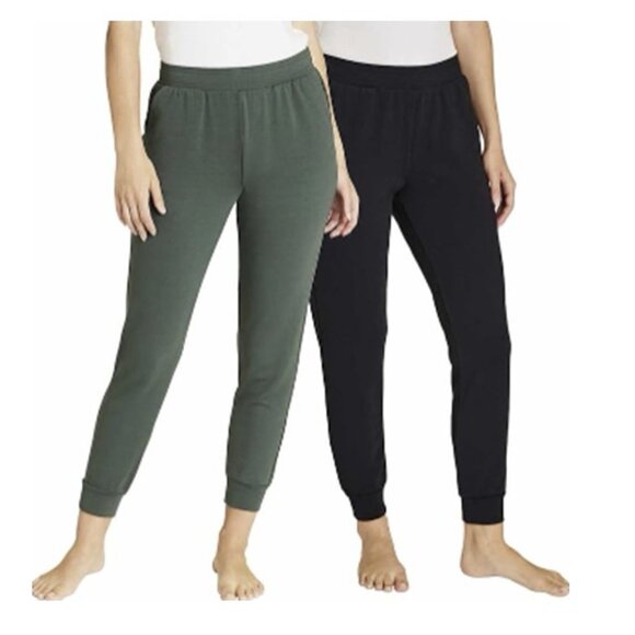 Eddie Bauer New Fleece Lounge High Waist Black Green Pocket Joggers Ladies 2 Pk - Picture 6 of 10